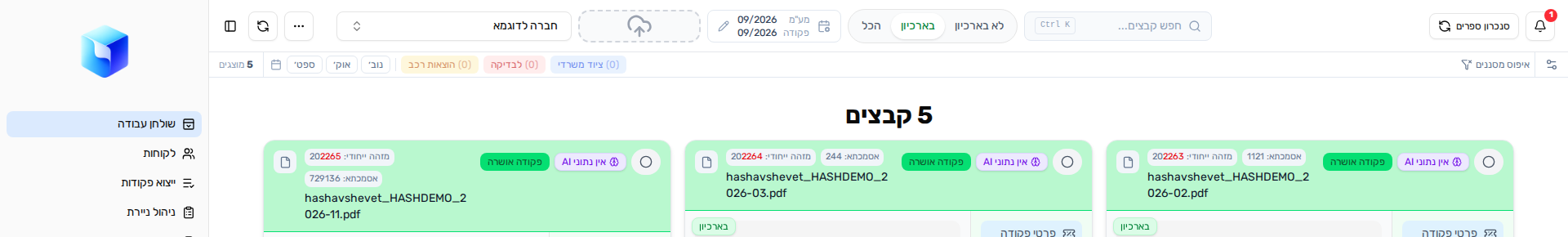 חודשי ההיסטוריה בלשונית בארכיון, כל אחד מסומן פקודה אושרה